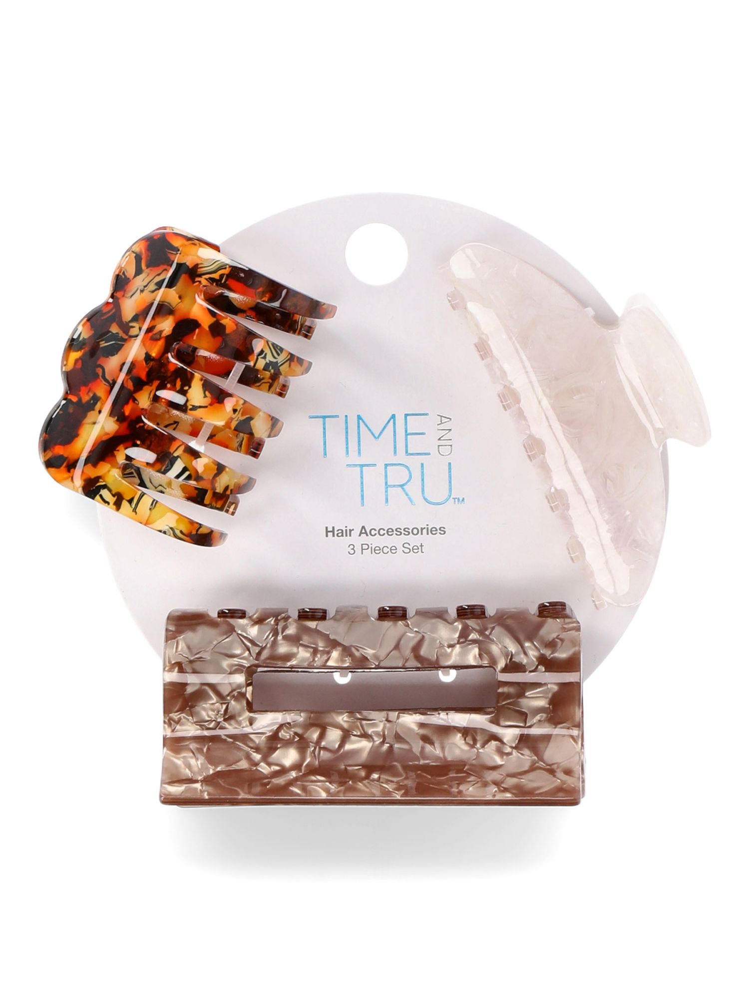 Time and Tru Women's Hair Claw Clips, 3-Pack, Brown | Walmart (US)