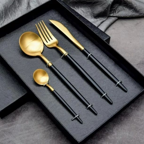 Clearance! 4 Pack Stainless Steel Dinner Black Gold Dinnerware Knife Fork Spoon Cutlery Kitchen T... | Walmart (US)