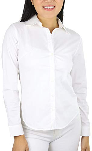 ToBeInStyle Women's Long Sleeve Classic Button-Down Shirt - White - Large | Amazon (US)