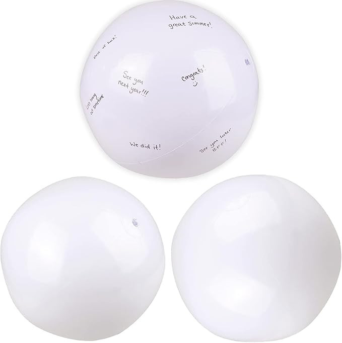 White Beach Balls (3 Pack) Great for Graduation Autograph, Graduation Party Favors - Inflatable B... | Amazon (US)