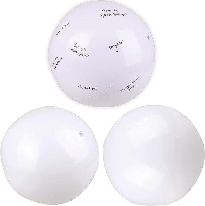 White Beach Balls (3 Pack) Great for Graduation Autograph, Graduation Party Favors - Inflatable B... | Amazon (US)