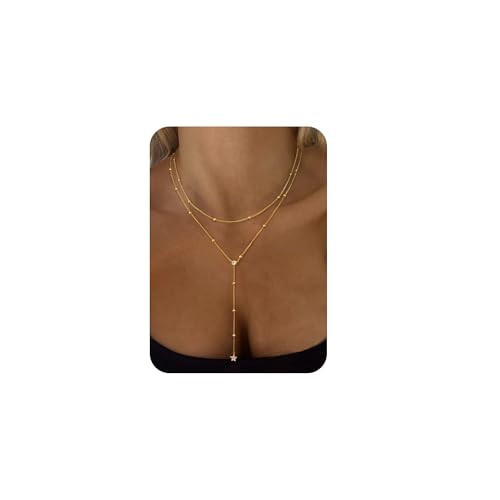 SELSHE Gold Necklace for Women,Dainty Long Layered Necklace Chain Simple 14K Gold Plated Beaded Necklaces Non Tarnish Layered Pendant Necklaces for Women Trendy Gold Jewelry | Amazon (US)