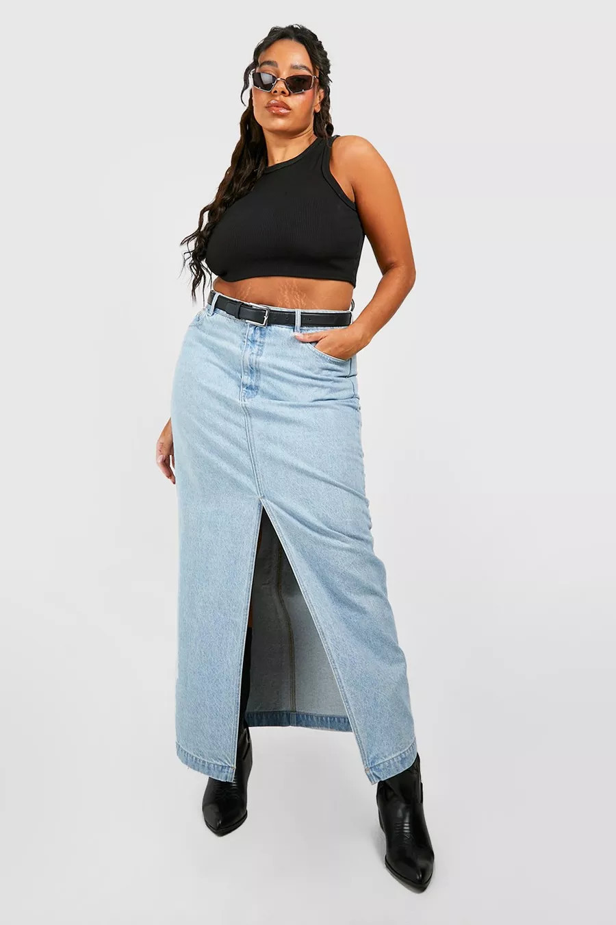 Plus Split Front Denim Maxi Skirt | Boohoo.com (US & CA)