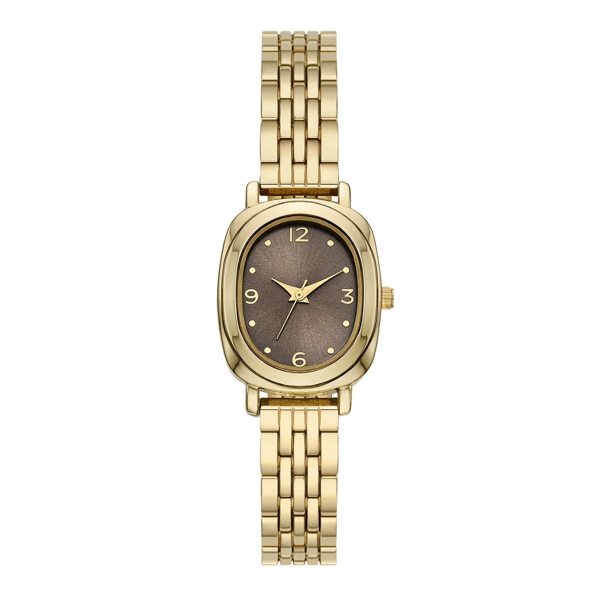 Time and Tru Women's Wristwatch, Gold Tone 25mm Oval Case, Taupe Sunray Dial, Gold tone 5-Link Br... | Walmart (US)