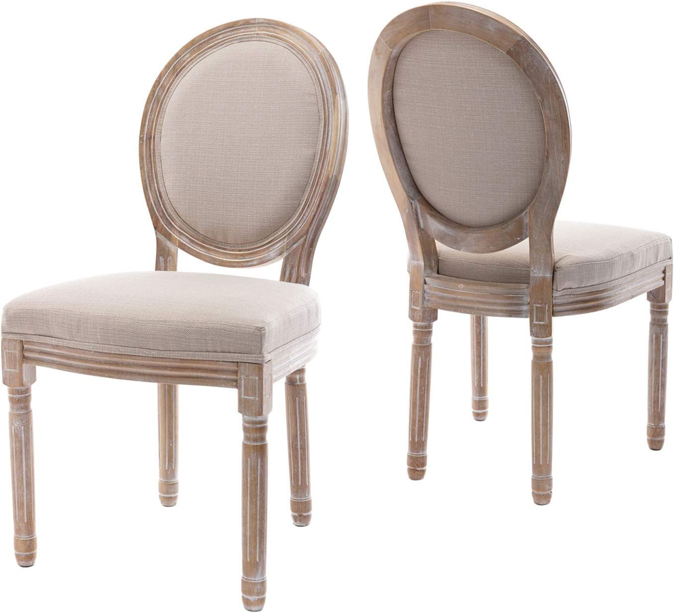 Farmhouse Dining Room Chairs, French Distressed Bedroom Chairs with Round Back, Elegant Tufted Ki... | Amazon (US)