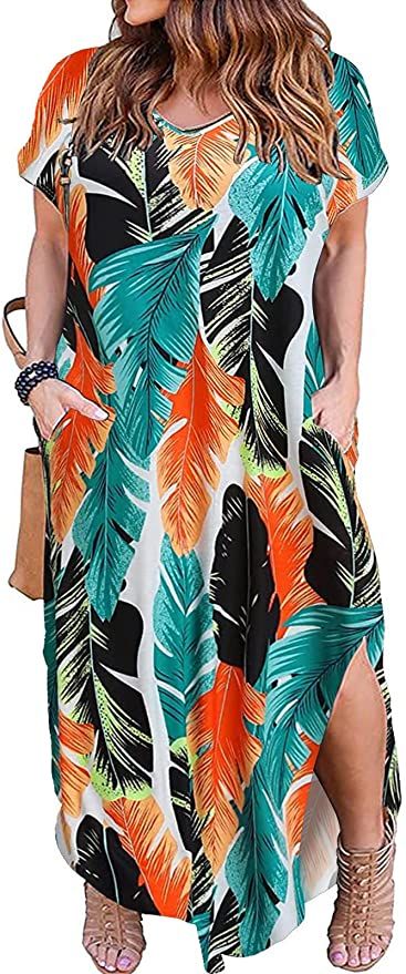 Kancystore Women's Plus Size Dresses Casual Loose Pocket Short Sleeve Slits Plus Size Long Maxi D... | Amazon (US)