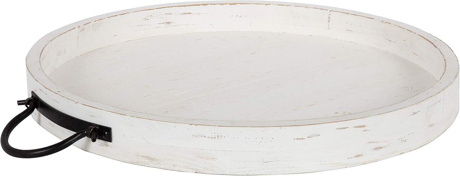 Kate and Laurel Marmora Casual-Farmhouse Round Wooden Decorative Tray with Black Metal Handles, D... | Amazon (US)