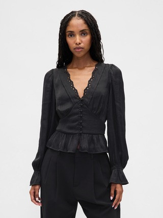 Eyelet V-Neck Peplum Top | Gap (CA)