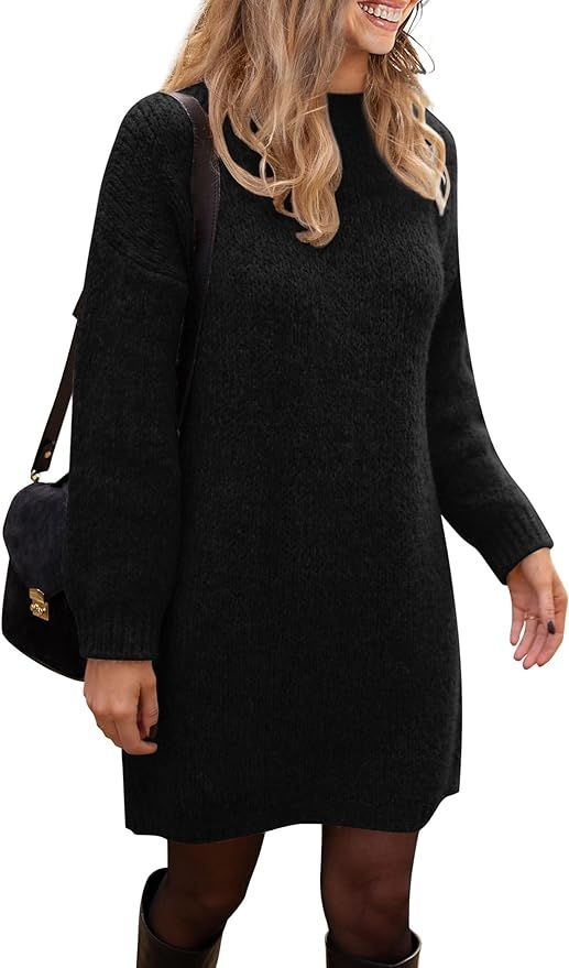 PRETTYGARDEN Women Knit Sweater Dress 2023 Fall Fashion Long Sleeve Crew Neck Casual Loose Short ... | Amazon (US)