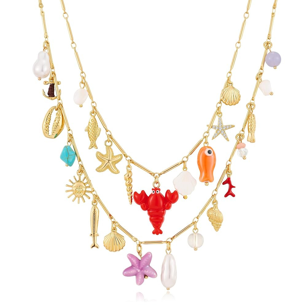 LILIE&WHITE Sea Shell Necklace For Women With Trendy Charms Summer Beach Beaded Necklace Shell St... | Amazon (US)