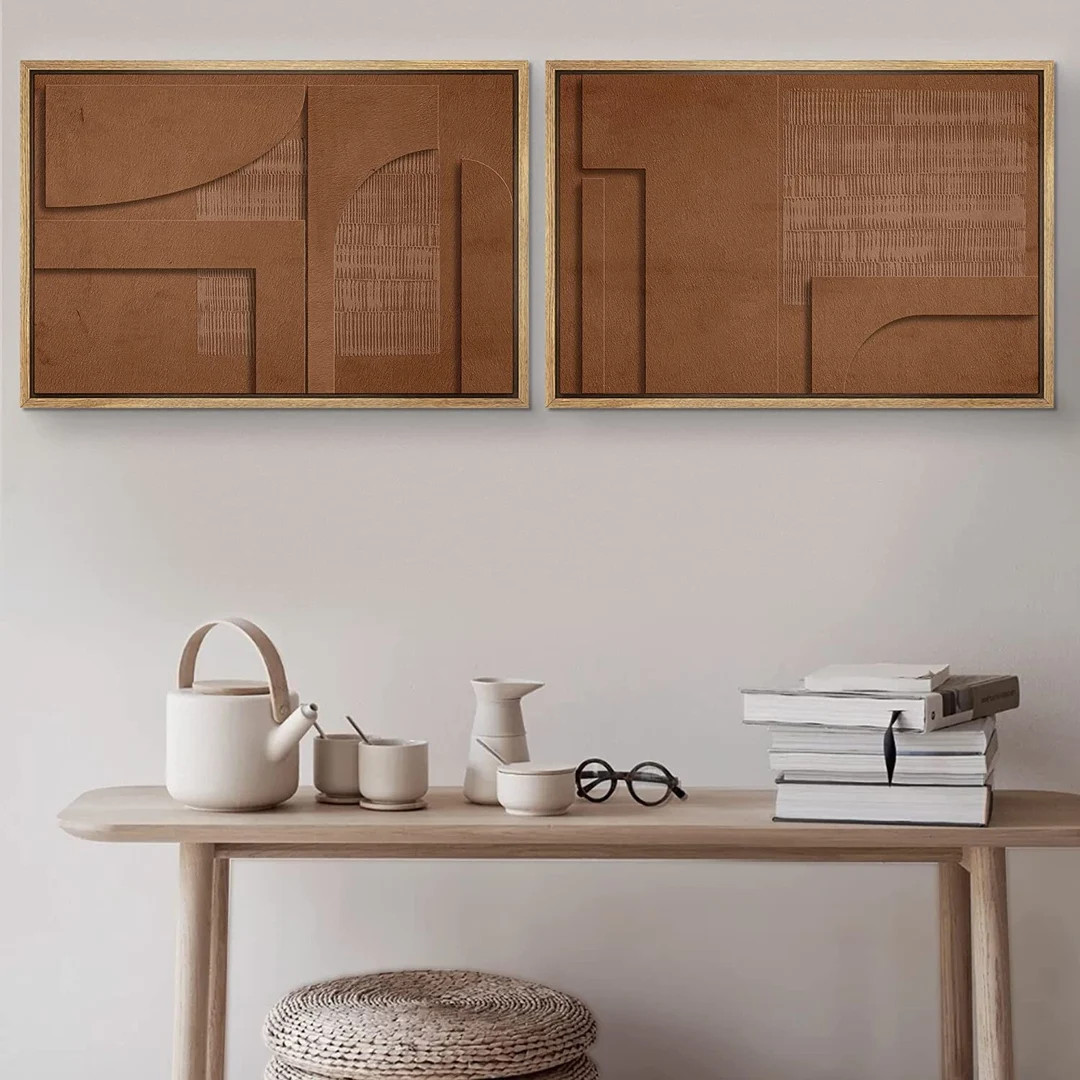 Framed Canvas Wall Art Set of 2 Brown Textured Effect 2D - Etsy | Etsy (US)