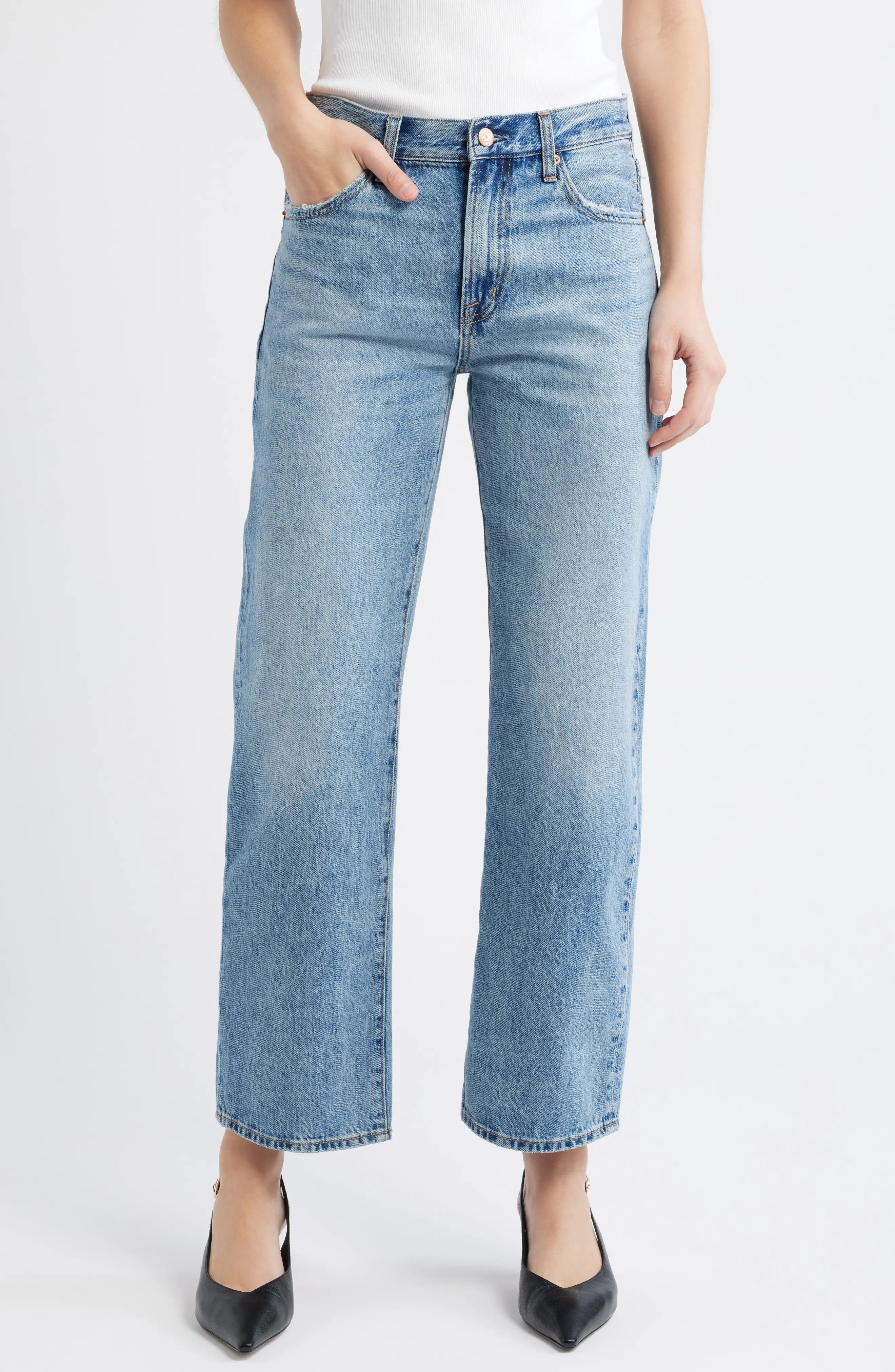 Lexi Distressed Crop Barrel Jeans (Women) | Nordstrom | Nordstrom