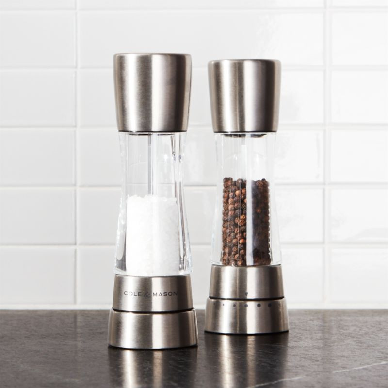Cole & Mason Derwent Stainless Steel Adjustable Salt and Pepper Mills | Crate and Barrel | Crate & Barrel