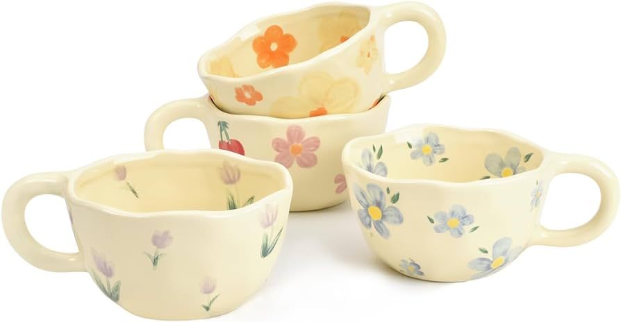 Koythin 4-Piece Ceramic Coffee Mugs, Creative Flower Mug for Office and Home, 8.5 oz/250 ml for L... | Amazon (US)