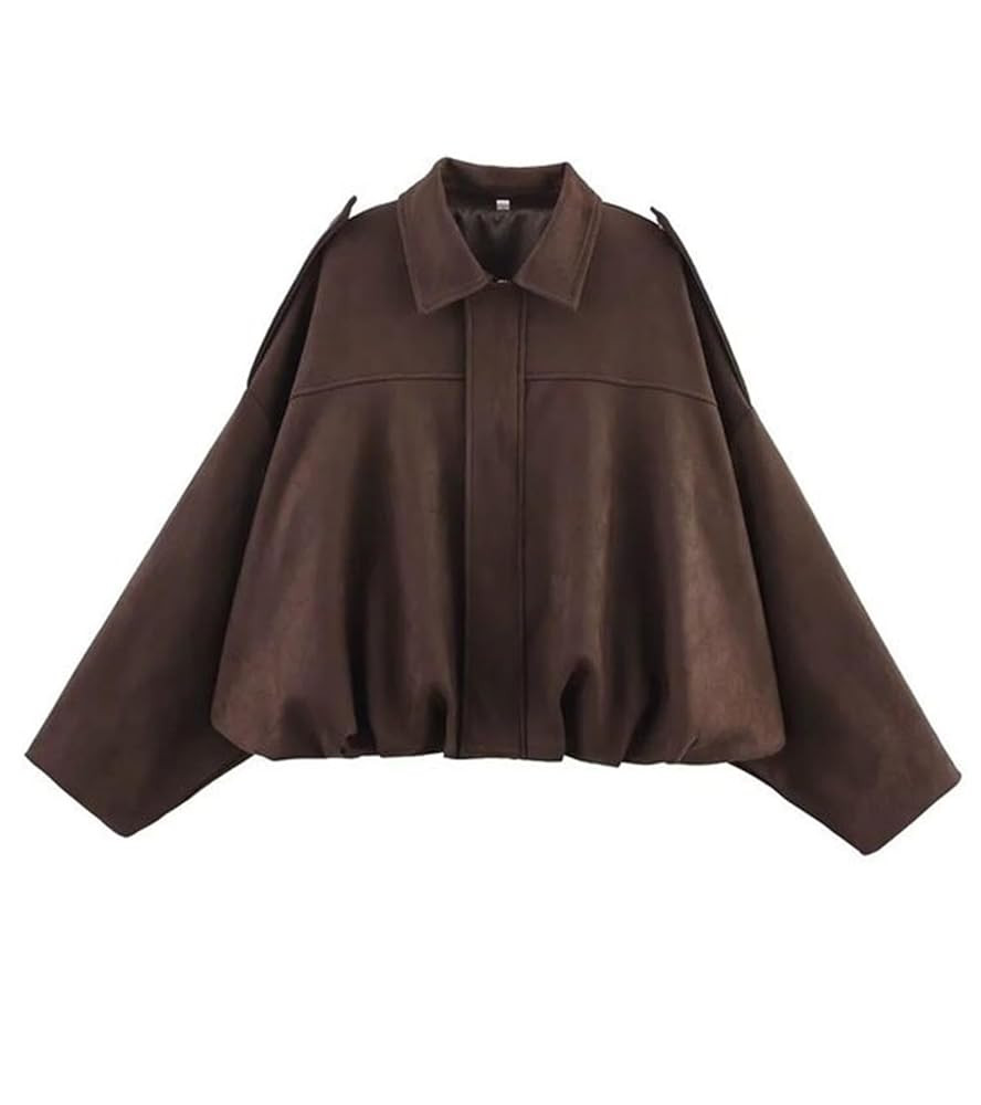 Womens Faux Suede Bomber Jacket Casual Lapel Pilot Cropped Coat Oversized Motorcycle Jackets 2025... | Amazon (US)