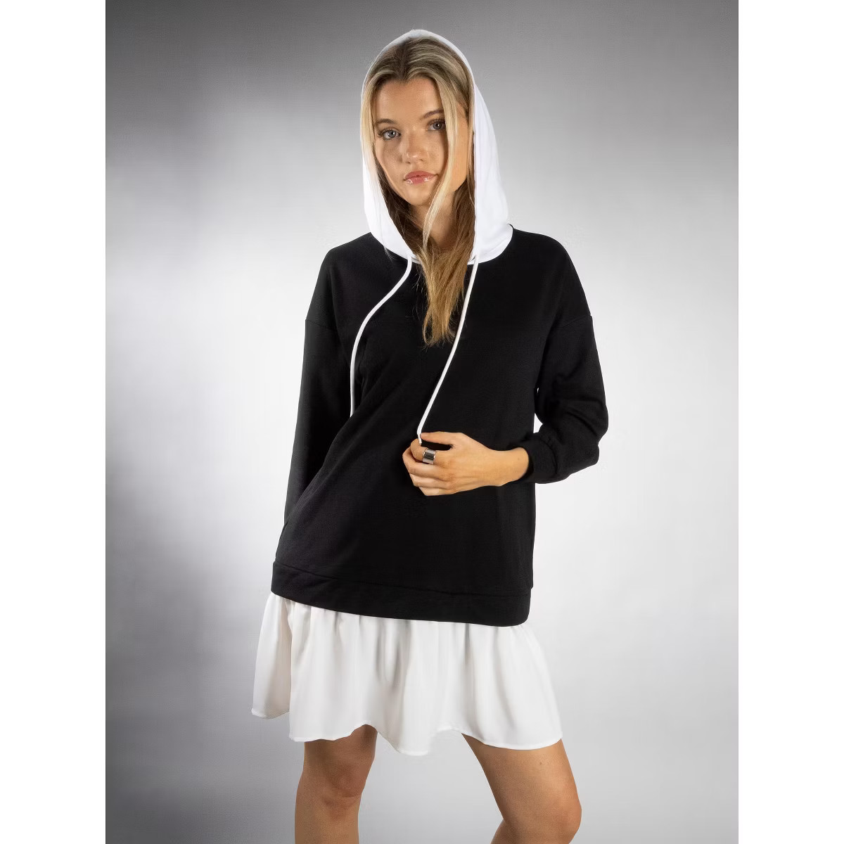 Jess by Meiko Double Layer Hooded Pullover Dress Black Small | Target
