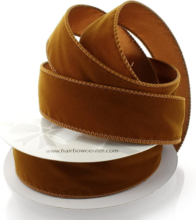 Ribbon Traditions 1.5" Wired Suede Velvet Ribbon Old Gold - 10 Yards | Amazon (US)
