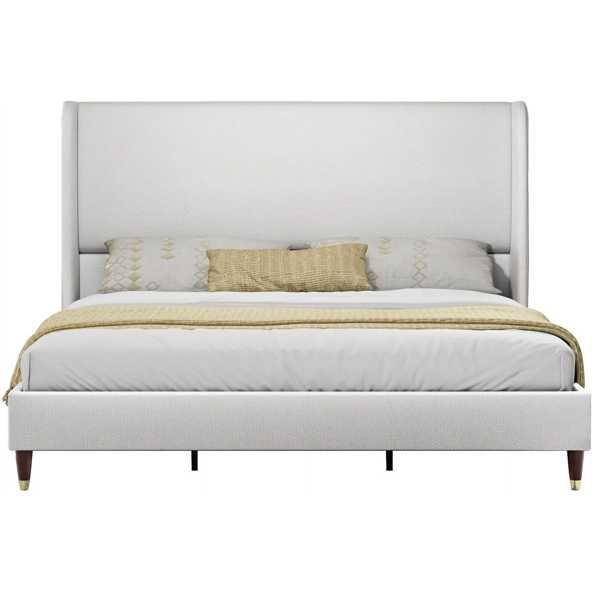 PaPaJet King Platform Bed Frame 51.2" High Headboard Linen Tall Upholstered Bed/No Box Spring Req... | Walmart (US)