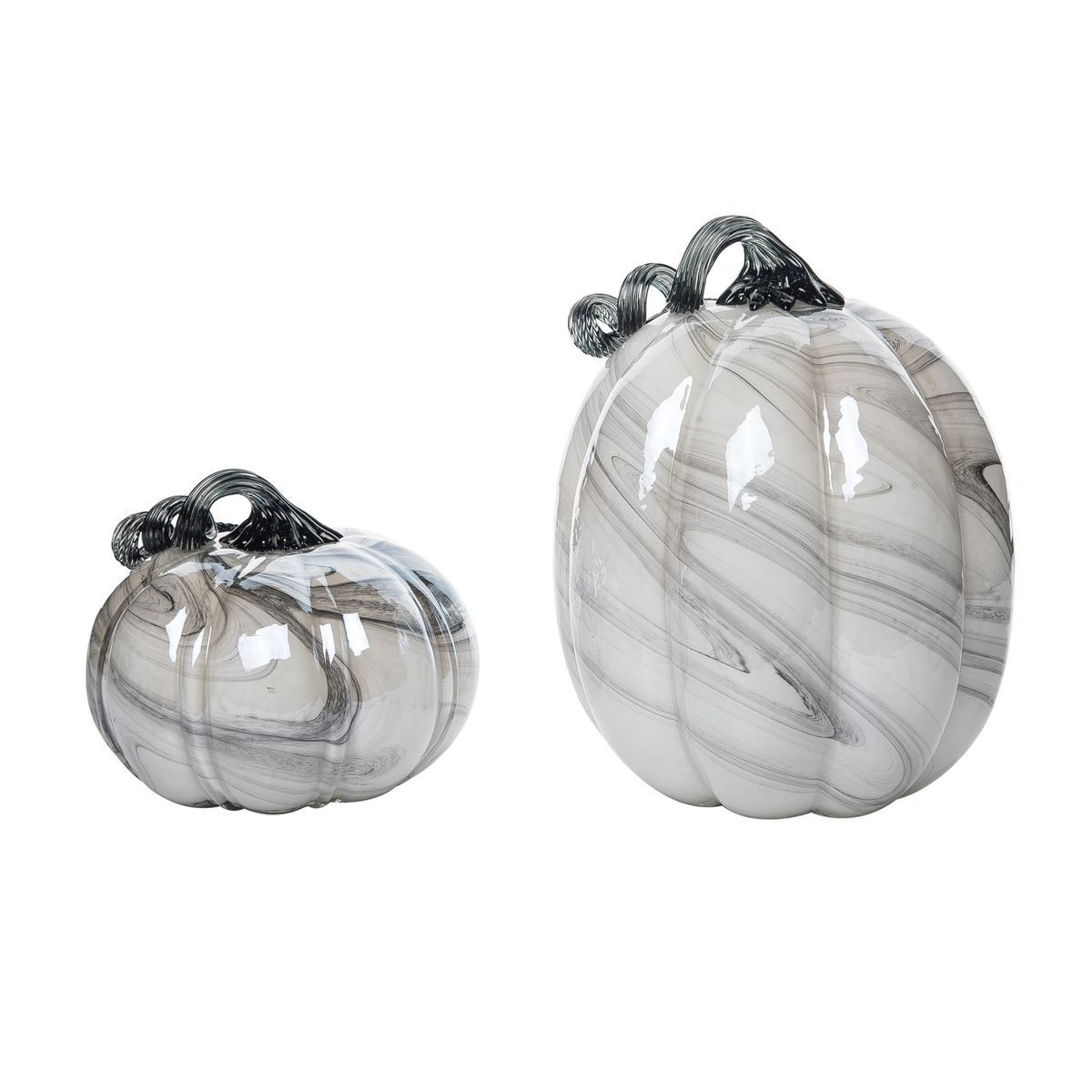 Transpac Glass 10.23 in. Brown Halloween Marbled Pumpkins Accent Set of 2 | Target