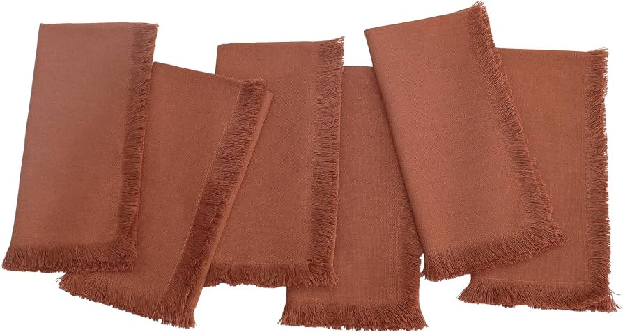 PurpleEssences Cloth Napkins with Fringes 18x18 in Set of 6 - Rust | Amazon (US)