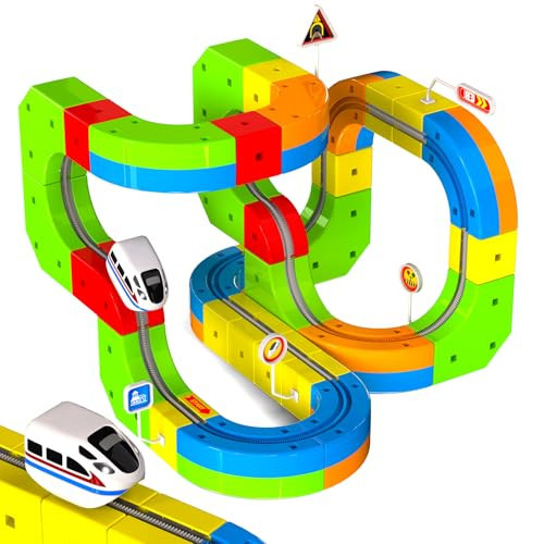 Goody King Electric Train Set for Kids, 69Pcs Build 3D DIY Track Building Kits with Train and Traffic Signs, STEM Car Toy Set for Kids, 3 4 5 6 7 8 Years Old Boys & Girls Birthday | Amazon (US)