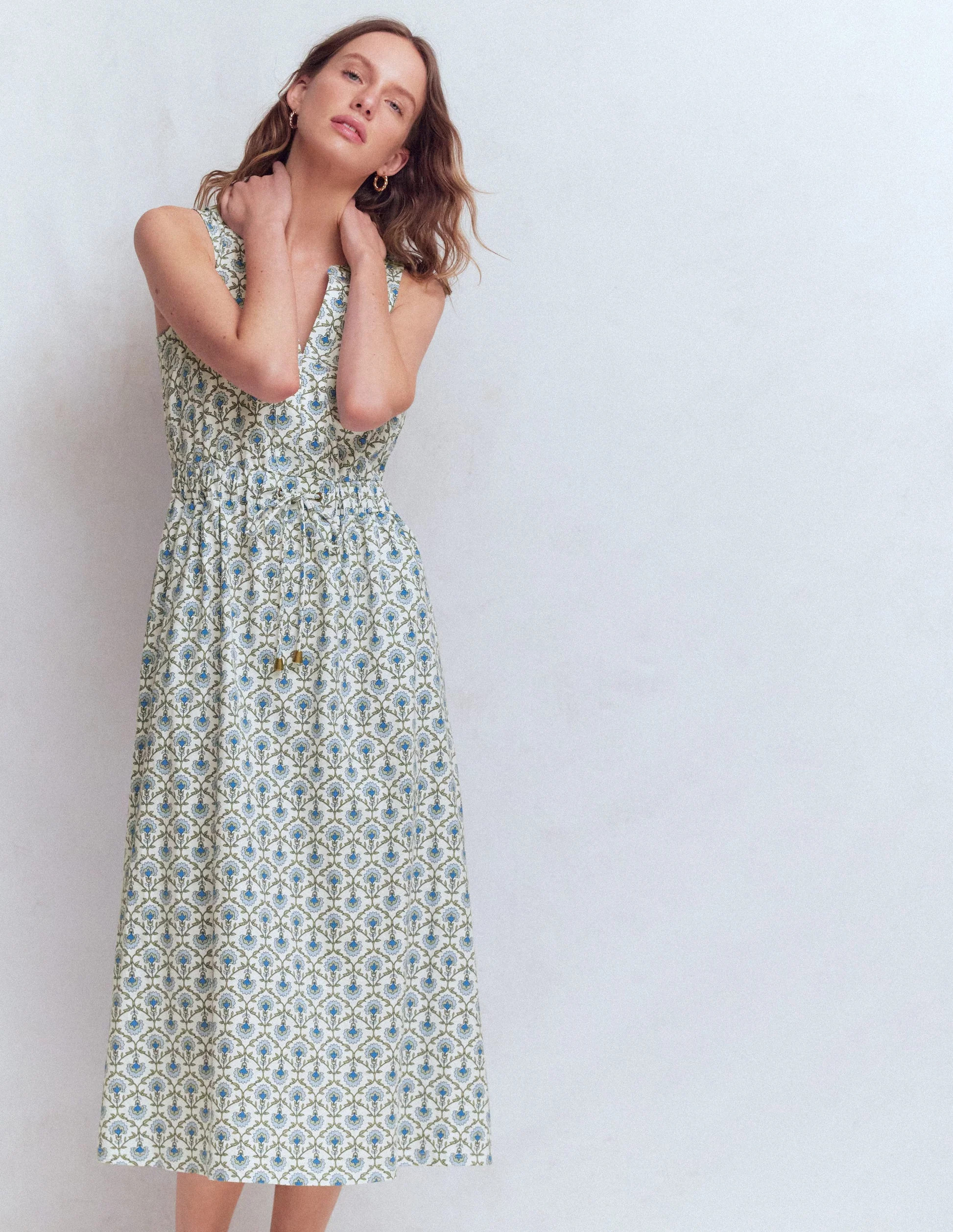 Delphine Midi Sleeveless Dress-Ivory, Flower Lattice | Boden (US)