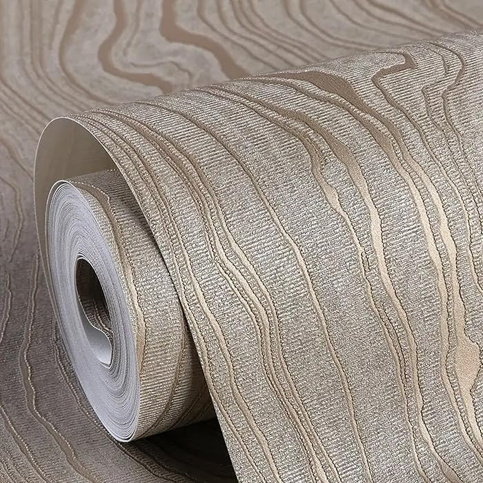 Gold Khaki Wood Peel and Stick Wallpaper Stripe, 20.8" x 118" (53cm x300cm), Removable, Self-Adhe... | Amazon (US)