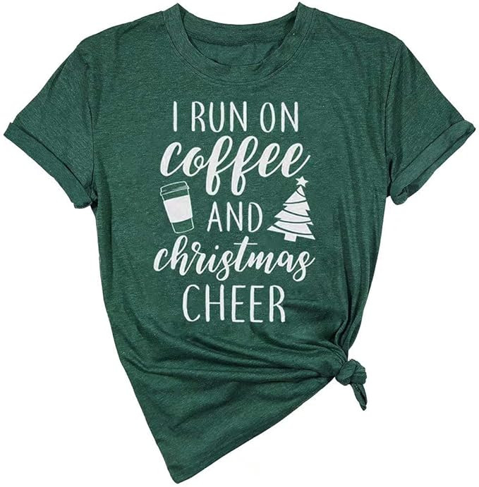 LUKYCILD Christmas Shirts for Women I Run On Coffee and Christmas Cheer Shirt Short Sleeve Holida... | Amazon (US)