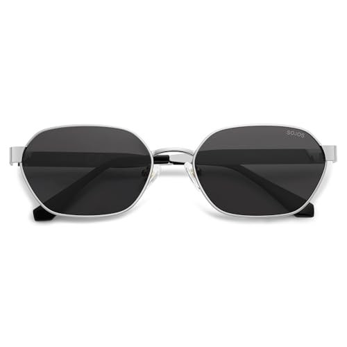 SOJOS Trendy Polarized Hexagon Sunglasses for Women Men, UV400 Retro Rectangle Shades SJ1238, Silver/Grey | Amazon (US)