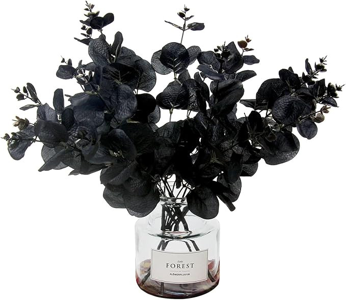 Tinsow 5 Pcs Black Artificial Eucalyptus Stems Faux Eucalyptuses Branches Black Leaf Halloween Ce... | Amazon (US)