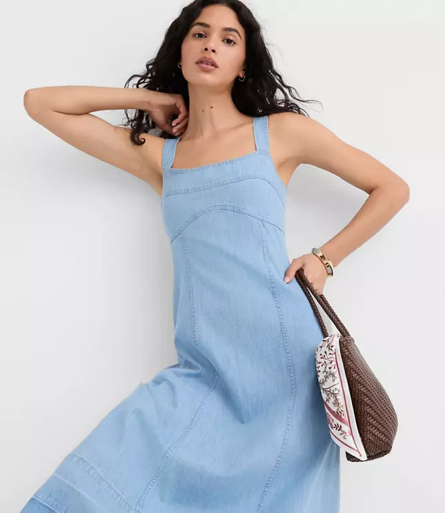 Petite Chambray Released Hem Midi Dress | LOFT