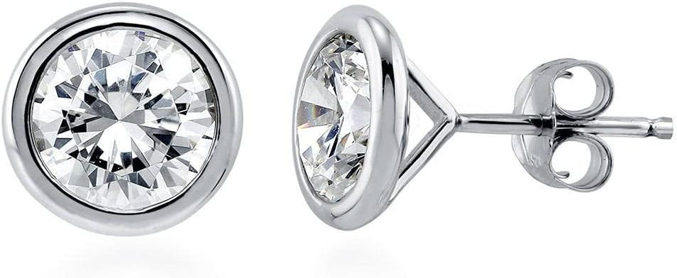 BERRICLE Sterling Silver Solitaire Bezel Set Round Cut Cubic Zirconia Stud Earrings, Unisex for W... | Amazon (US)