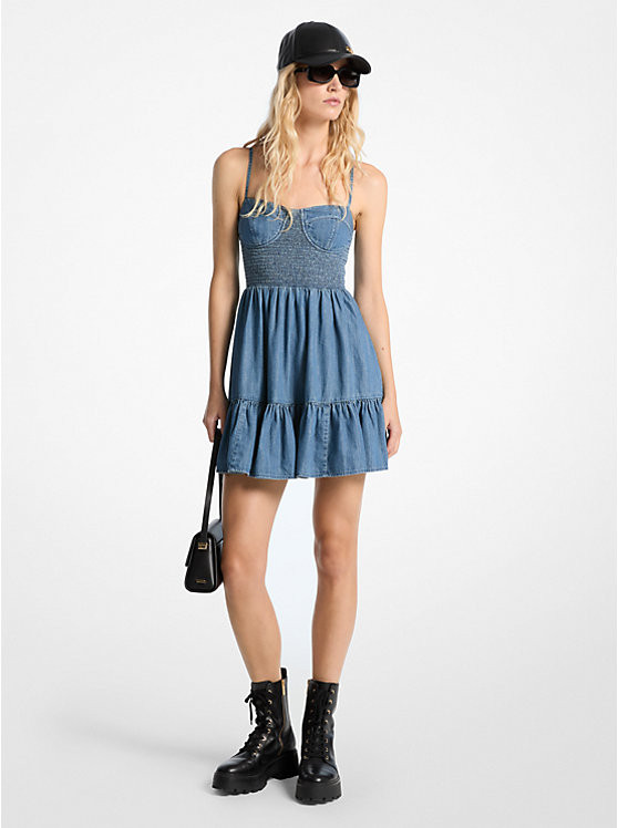 Smocked Bustier Denim Dress | Michael Kors US