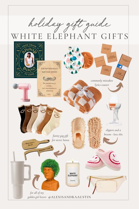 Holiday gift guide for White Elephant gifts! An easy guide fit for secret Santa parties and for those that are hard to shop for 

Holiday gift guide, White Elephant, funny gifts, cozy gifts, neutral aesthetic, book finds, slipper finds, wine chiller, massage gun, gag gift, tumbler, chia pet, Uncommon Goods, found it on Amazon, Etsy finds, shop the look!

#LTKHoliday #LTKSeasonal #LTKGiftGuide