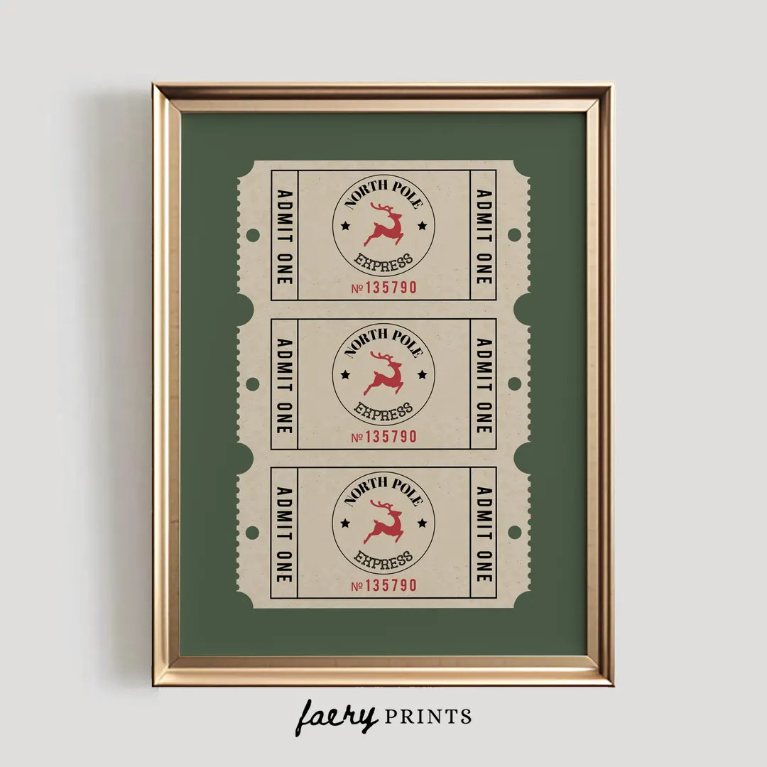 North Pole Ticket Print Vintage PRINTABLE Wall Art Sage Green Christmas Home Decor Trendy Holiday... | Etsy (US)