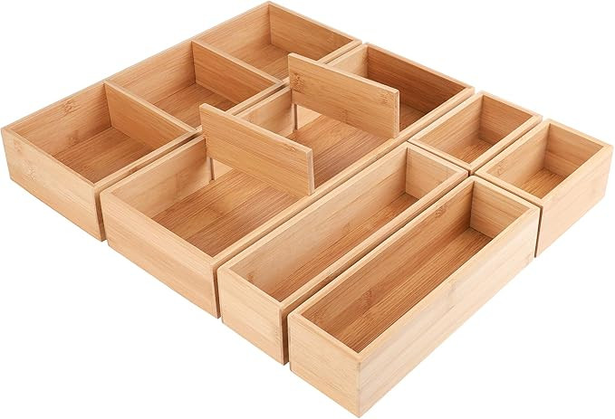 Kootek 6 Pcs Bamboo Drawer Organizer Utensil Tray Kitchen Storage Box 3-Size Versatile Dividers C... | Amazon (US)