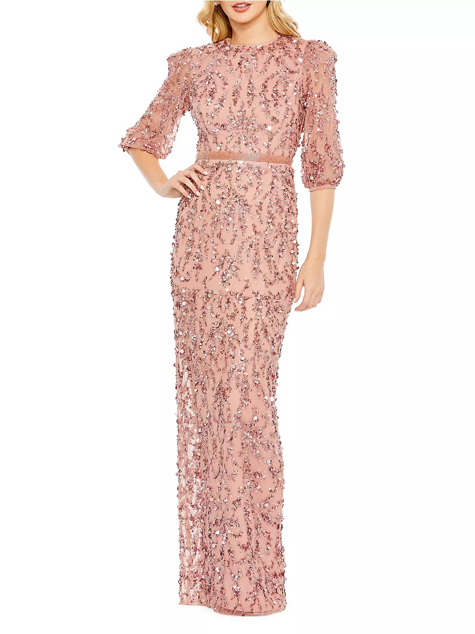 Sequined Elbow-Sleeve Column Gown | Saks Fifth Avenue
