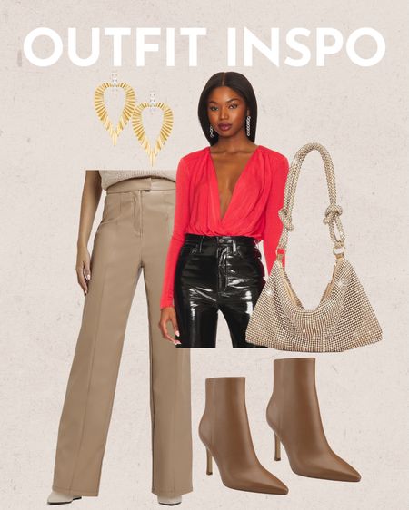Outfit inspo - Valentine’s Day night out - these pleather pants are on sale for $54👏🏻 amazon purse 
And free people bodysuit fits true to size under $100 

#LTKunder50 #LTKunder100 #LTKshoecrush