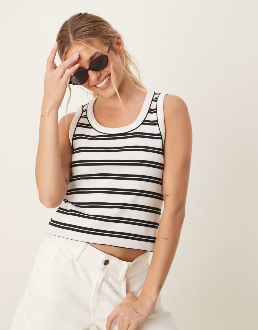 AWARE rib knit tank top in black and white stripes-Multi | ASOS (Global)