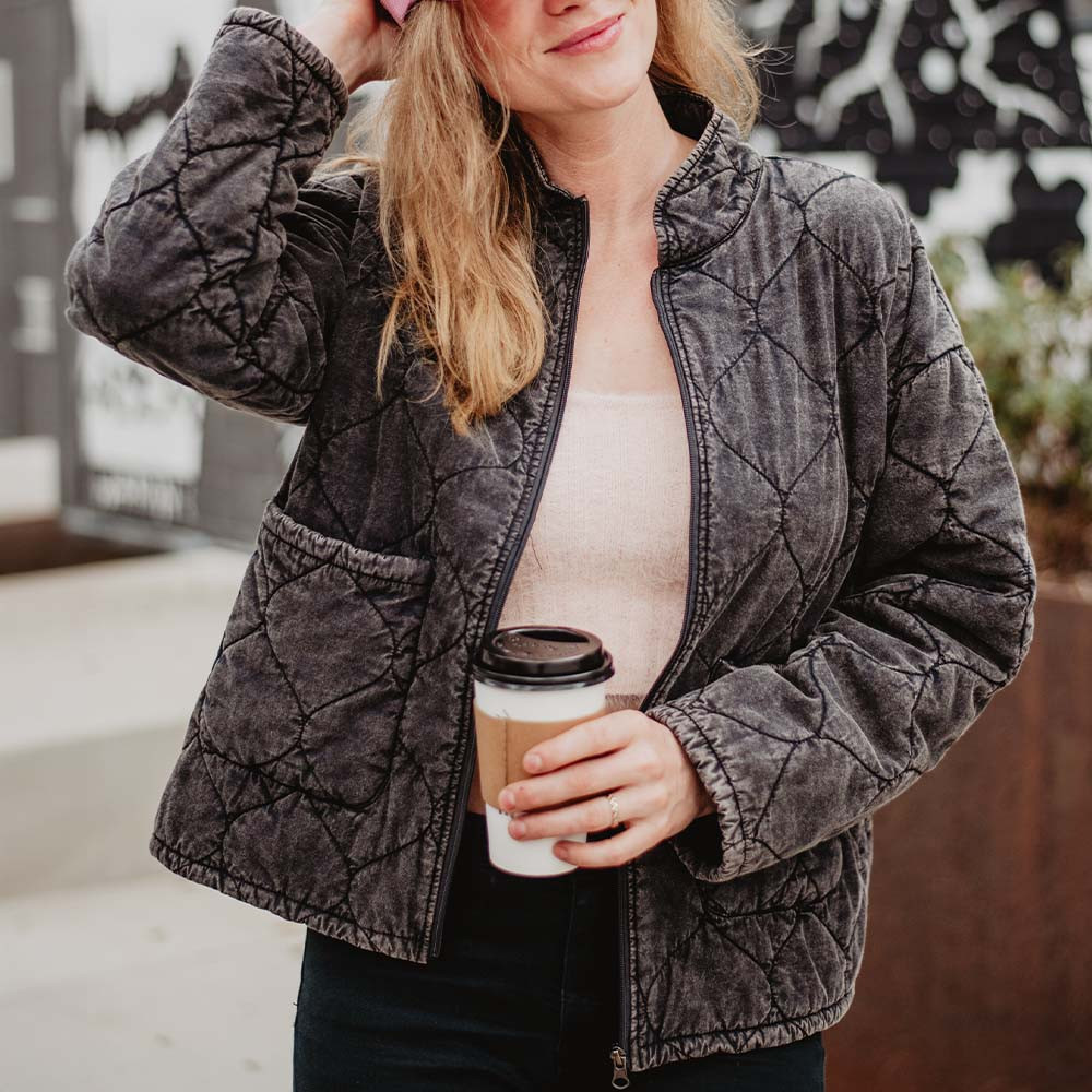 Charcoal Garment Washed Quilted Jacket | Katydid.com