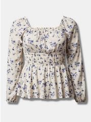 Rayon Slub Waist Detail Blouson Sleeve Top | Torrid (US & Canada)
