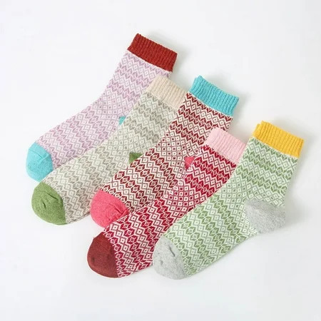 5 Pairs Womens Wool Socks - Winter Warm Socks - Thick Thermal Knit Vintage Cozy Soft Socks Gifts for Women | Walmart (US)