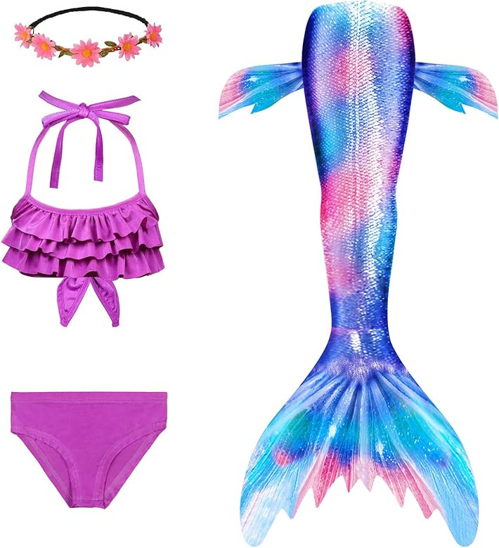 Mermaid Tails for Swimming Girls Swimsuit Princess Bathing Suit Bikini Set | Amazon (US)