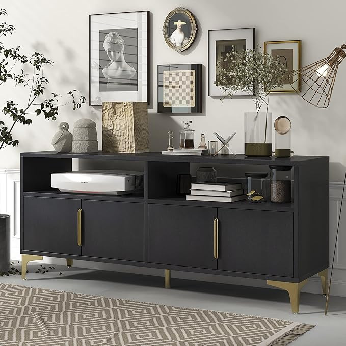 Modern Accent Sideboard Storage Cabinet with Gold Metal Legs and Handles, Wooden Console Table Ki... | Amazon (US)