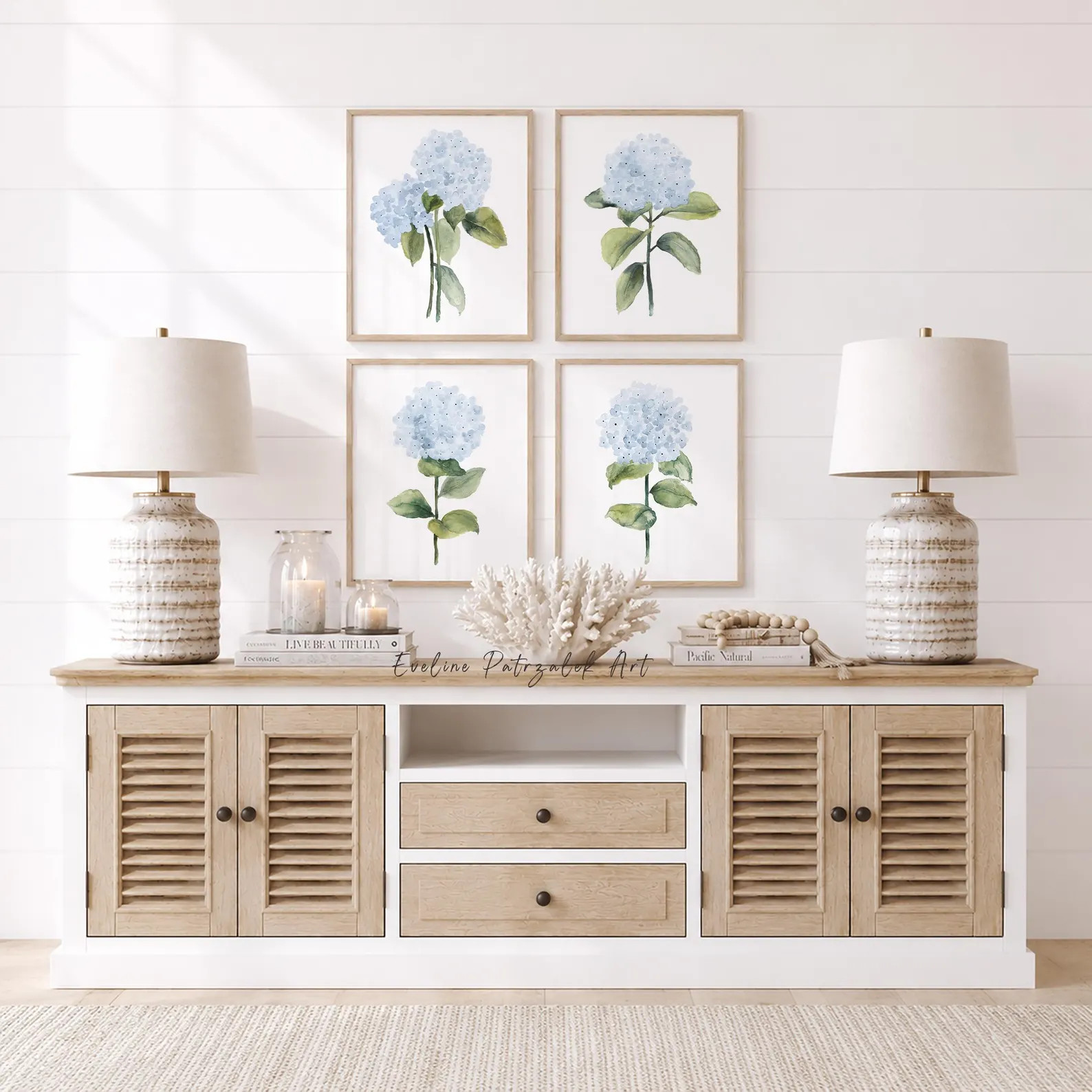 Blue Hydrangea Prints Set of 4 Watercolor Flowers Posters – Coastal Nursery Wall Art | Etsy (Global)