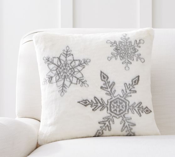 Faux Fur Snowflake Jacquard Pillow Cover | Pottery Barn (US)