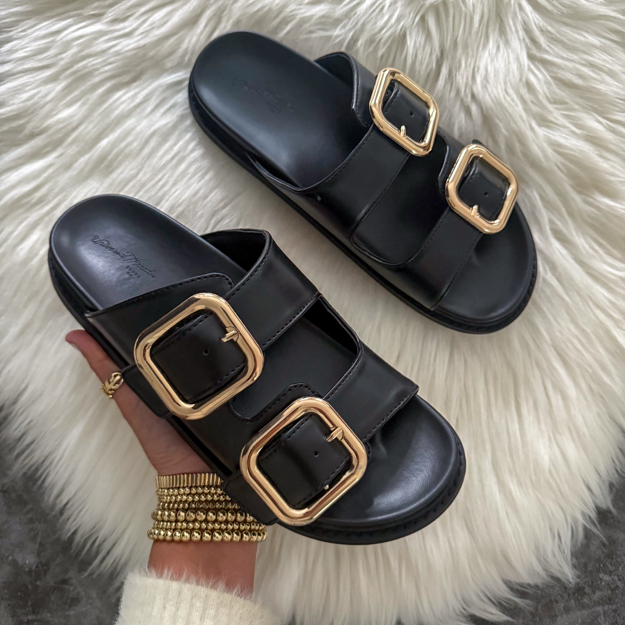 Women's Collin Double Buckle Footbed Sandals - Universal Thread only $30. Go up a half size

