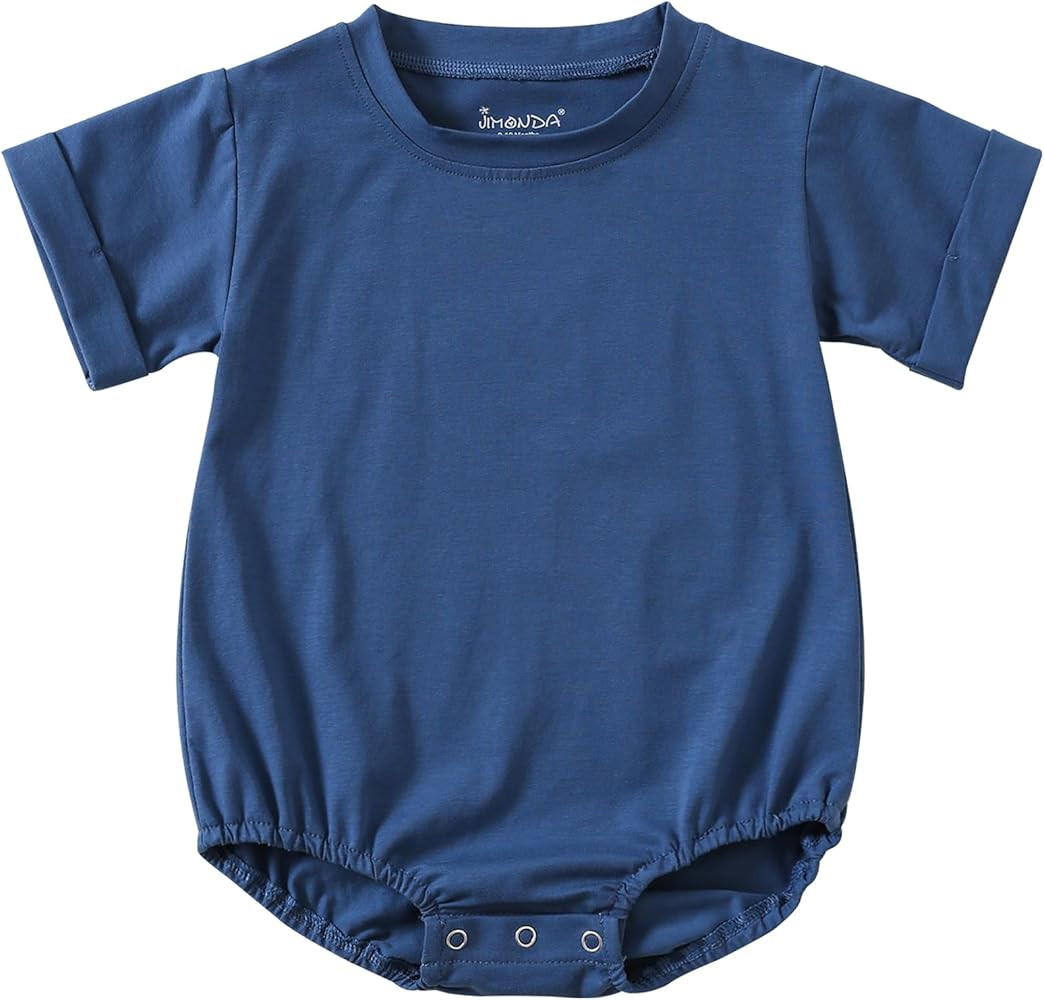 Jimonda Baby Boy Girl Bubble Romper Solid Color Bodysuit Short Sleeve Organic Cotton T-Shirt | Amazon (US)