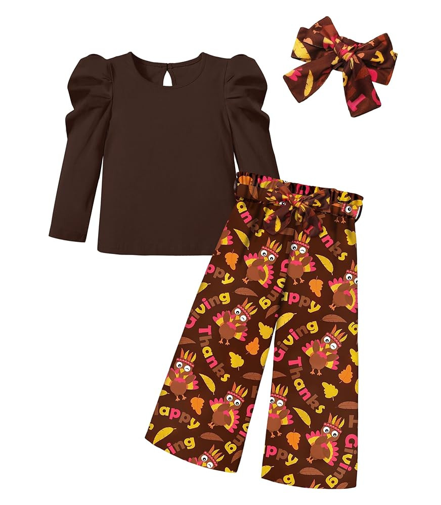 MIGU Toddler Girl Clothes,Girls Fashion Clothes Puff Sleeves Shirt Pants Headband 3Pcs Girls Gift... | Amazon (US)