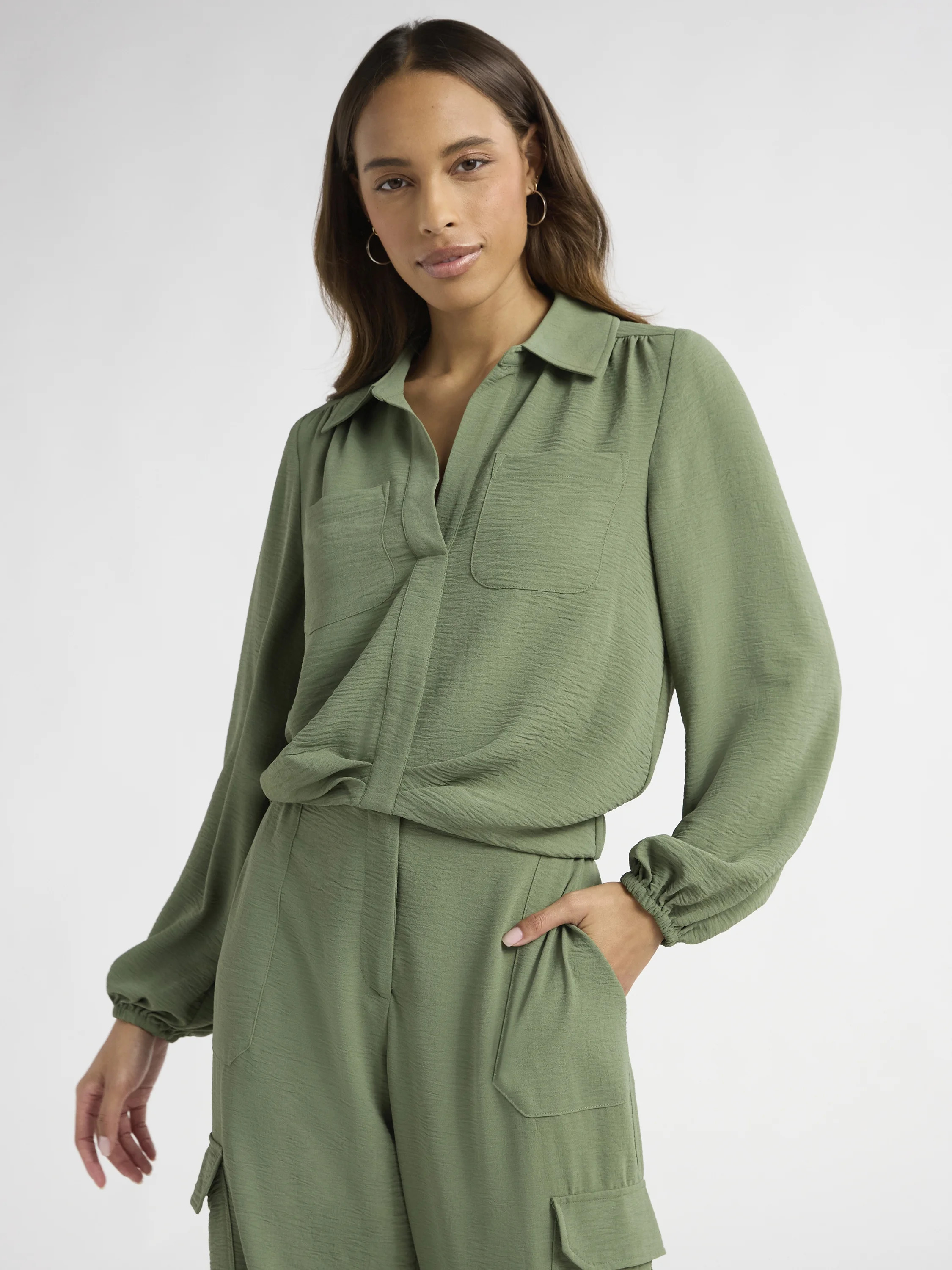 Sofia Jeans Women's and Women's Plus Utility Blouse with Long Sleeves, Sizes XS-4X | Walmart (US)